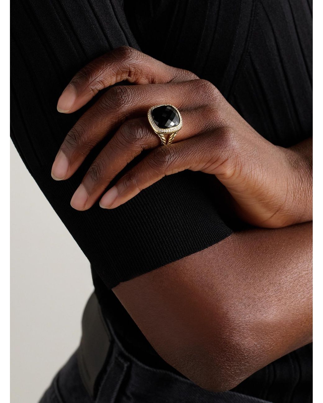 David Yurman Multicolor 18- Karat, Onyx And Diamond Ring
