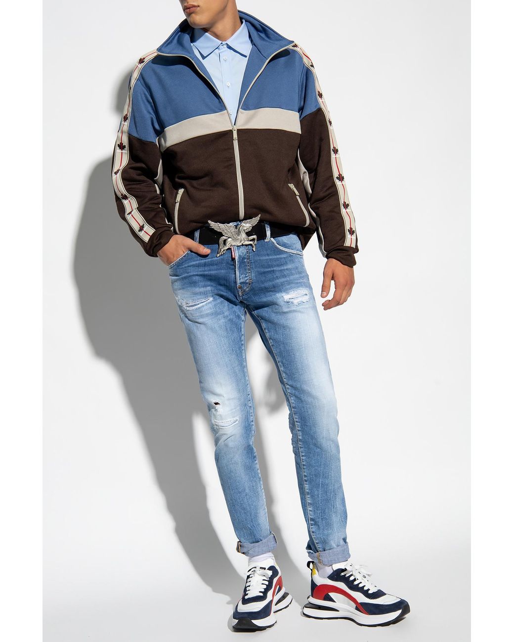 DSquared² Blue Low-Rise Distressed Straight-Leg Jeans for men