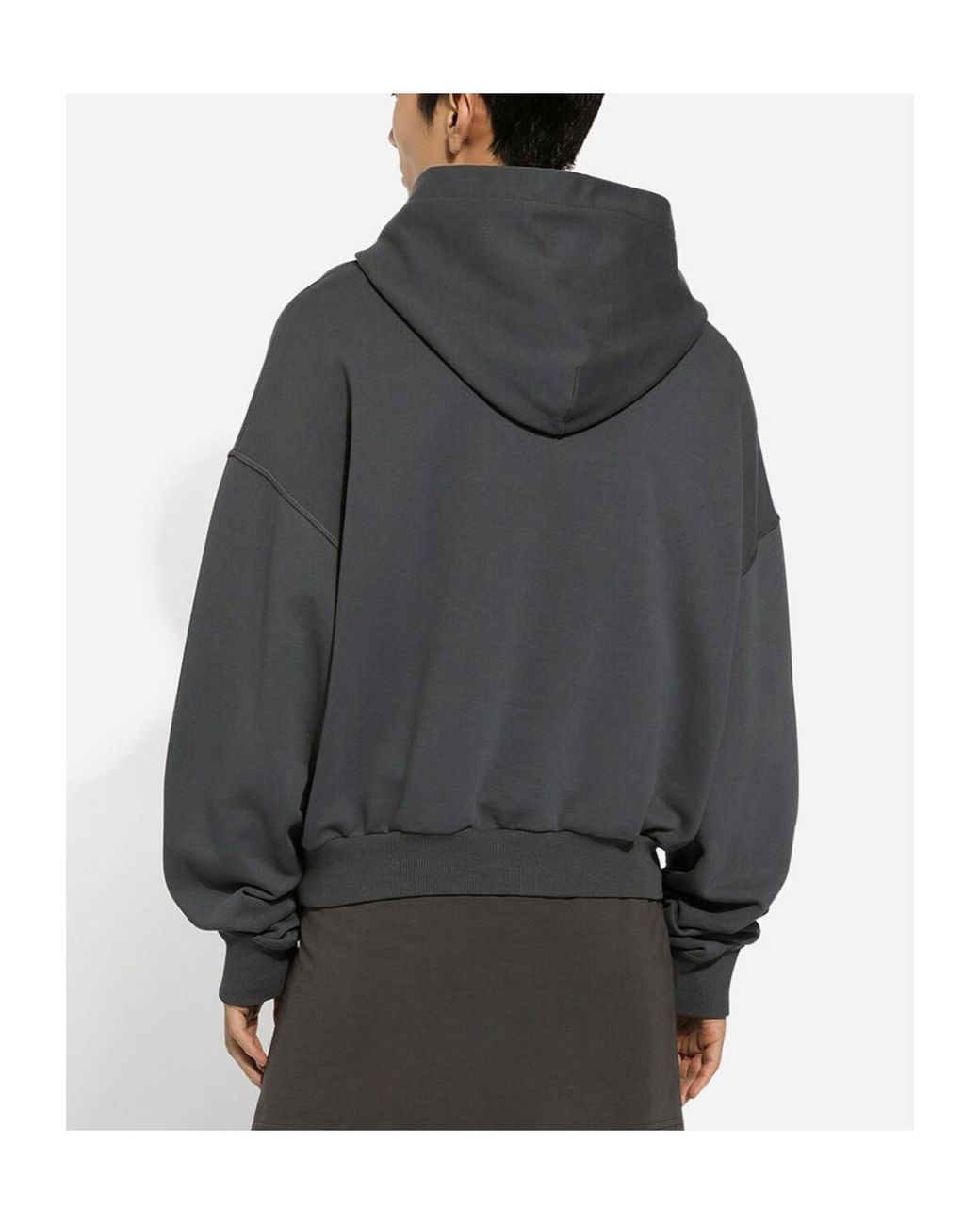 Dolce & Gabbana Gray Logo Printed Cropped Hoodie for men