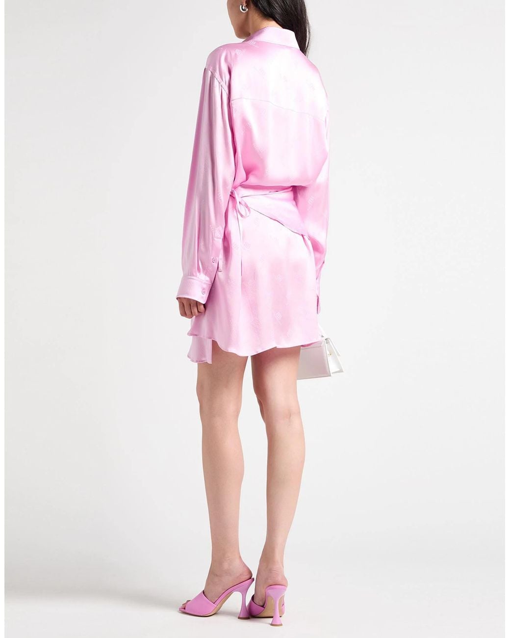 Balenciaga Pink Logo-Printed Satin Dress