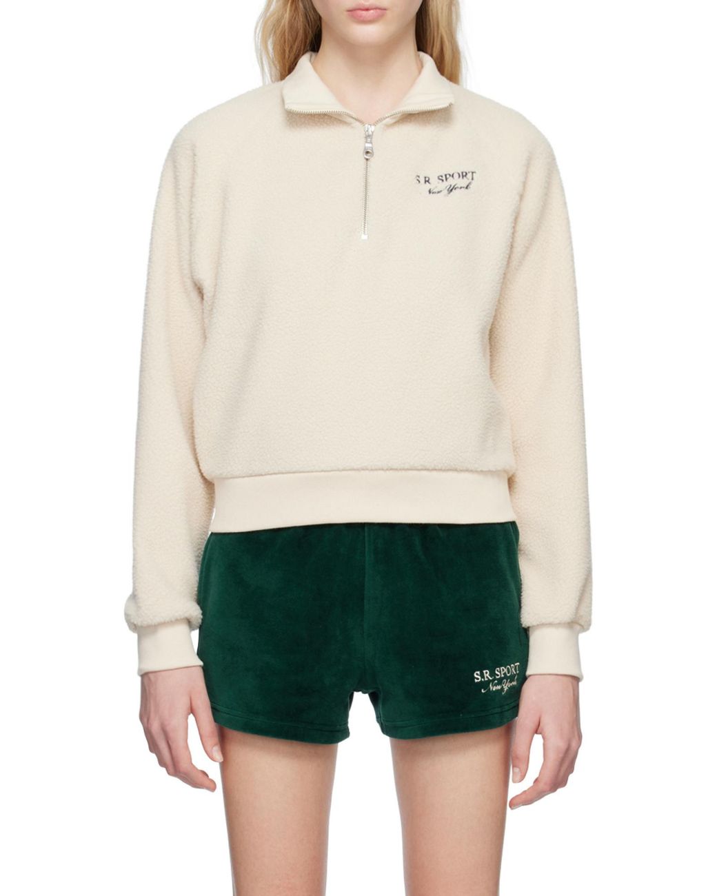 Sporty & Rich Natural Embroidered-Logo Fleece Sweatshirt for men