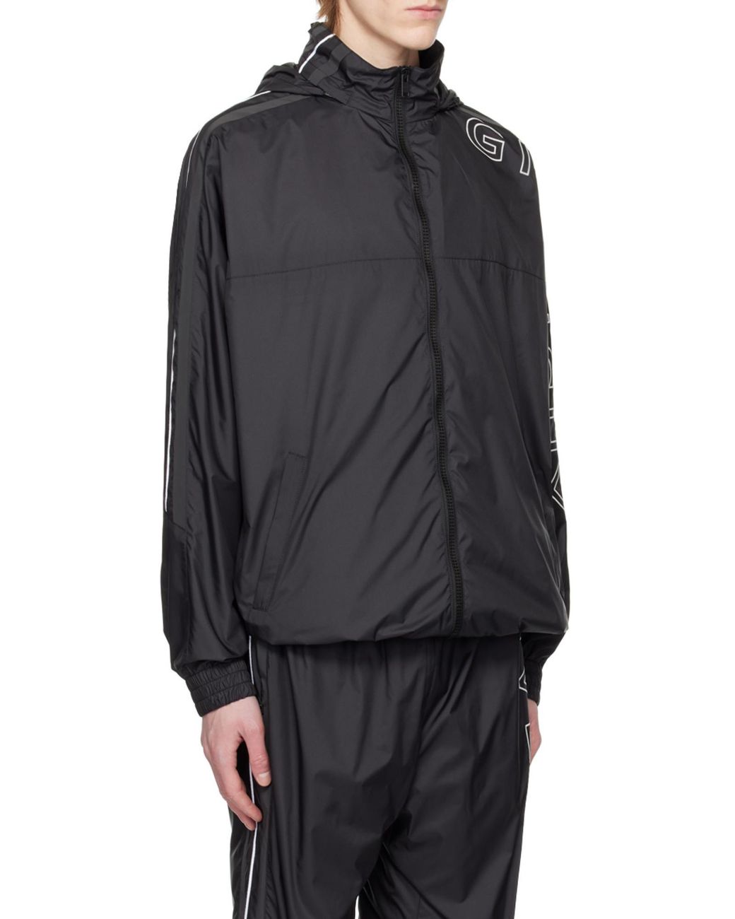 Givenchy Blue Logo Embroidered Hooded Jacket for men