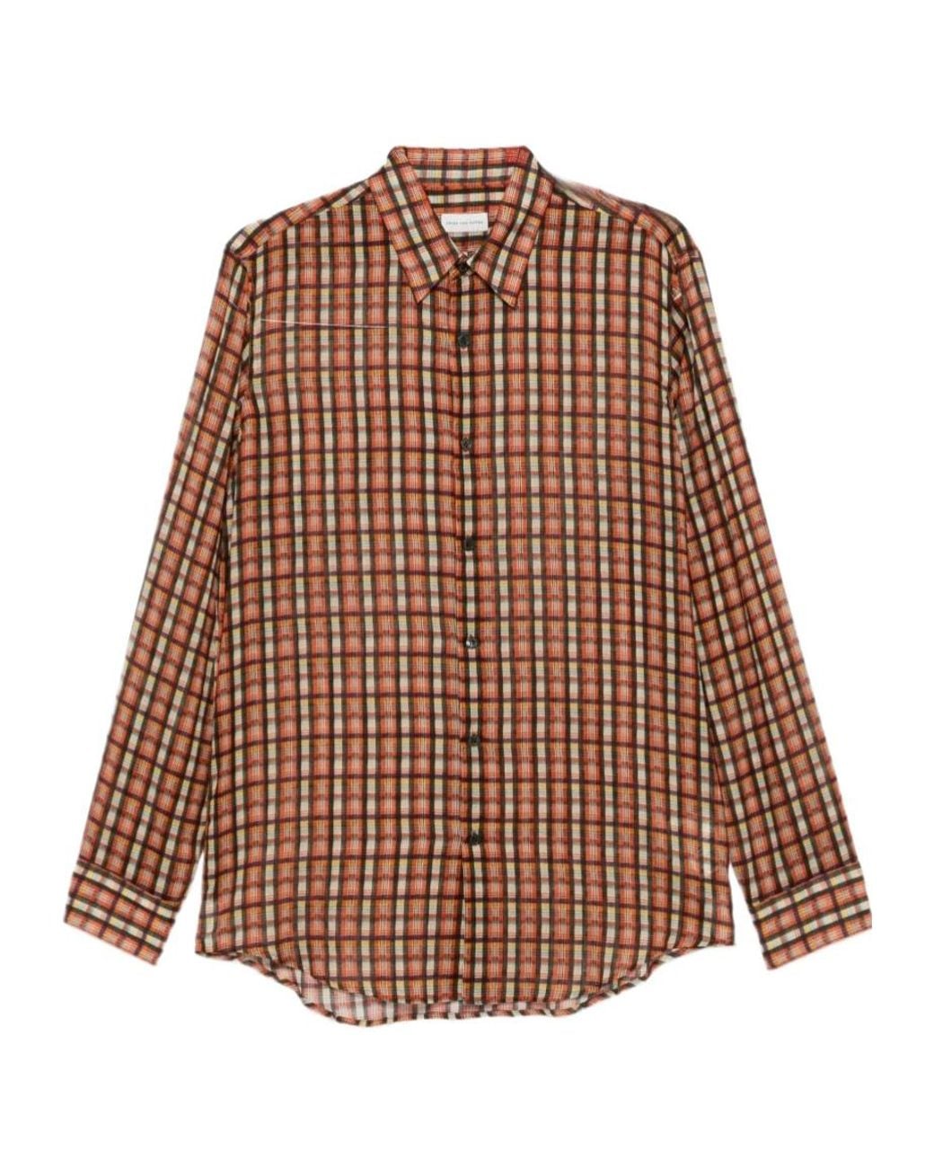 Dries Van Noten Brown Classic Plaid-Print Shirt for men