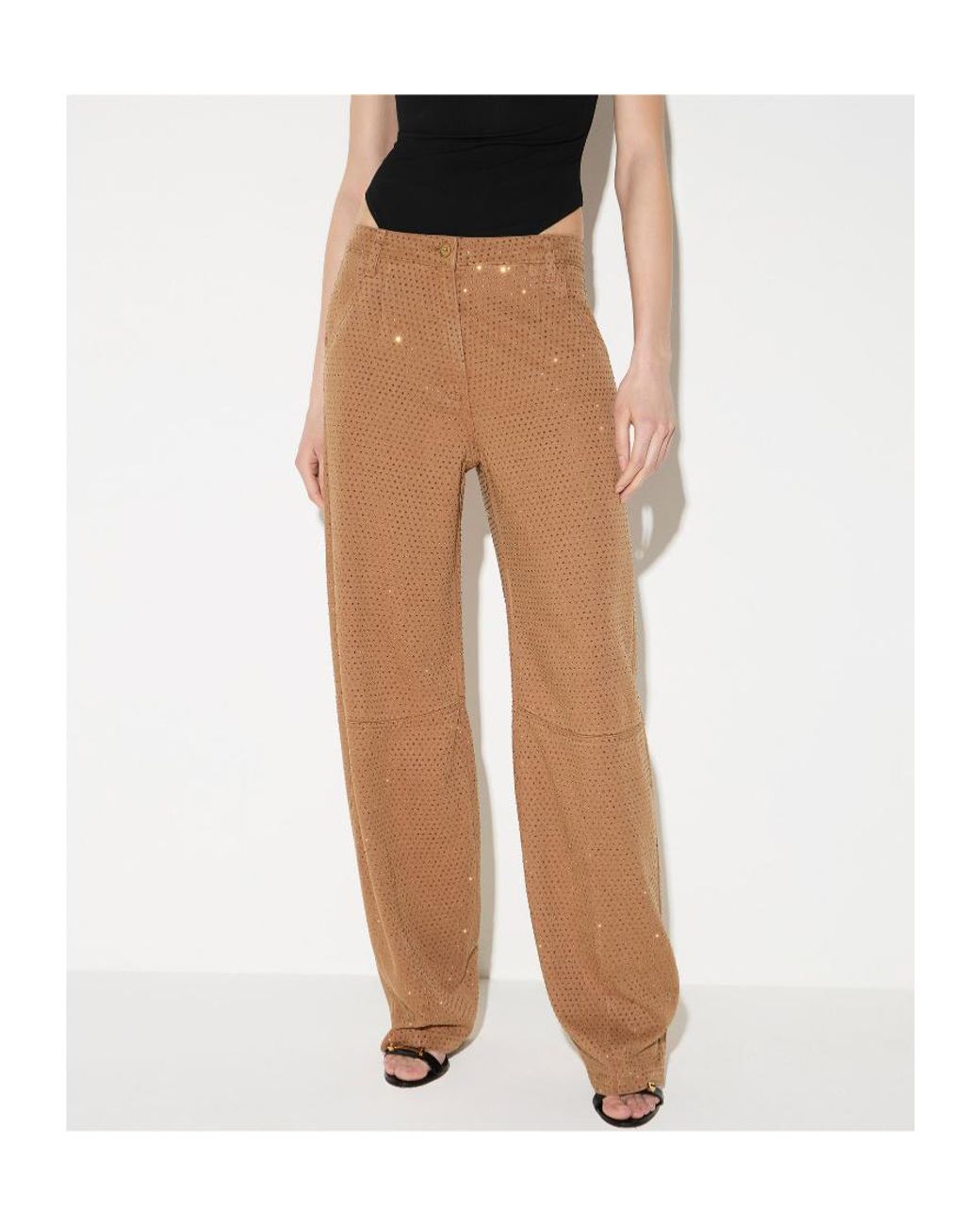 Elisabetta Franchi Brown Perforated Straight-Leg Pants