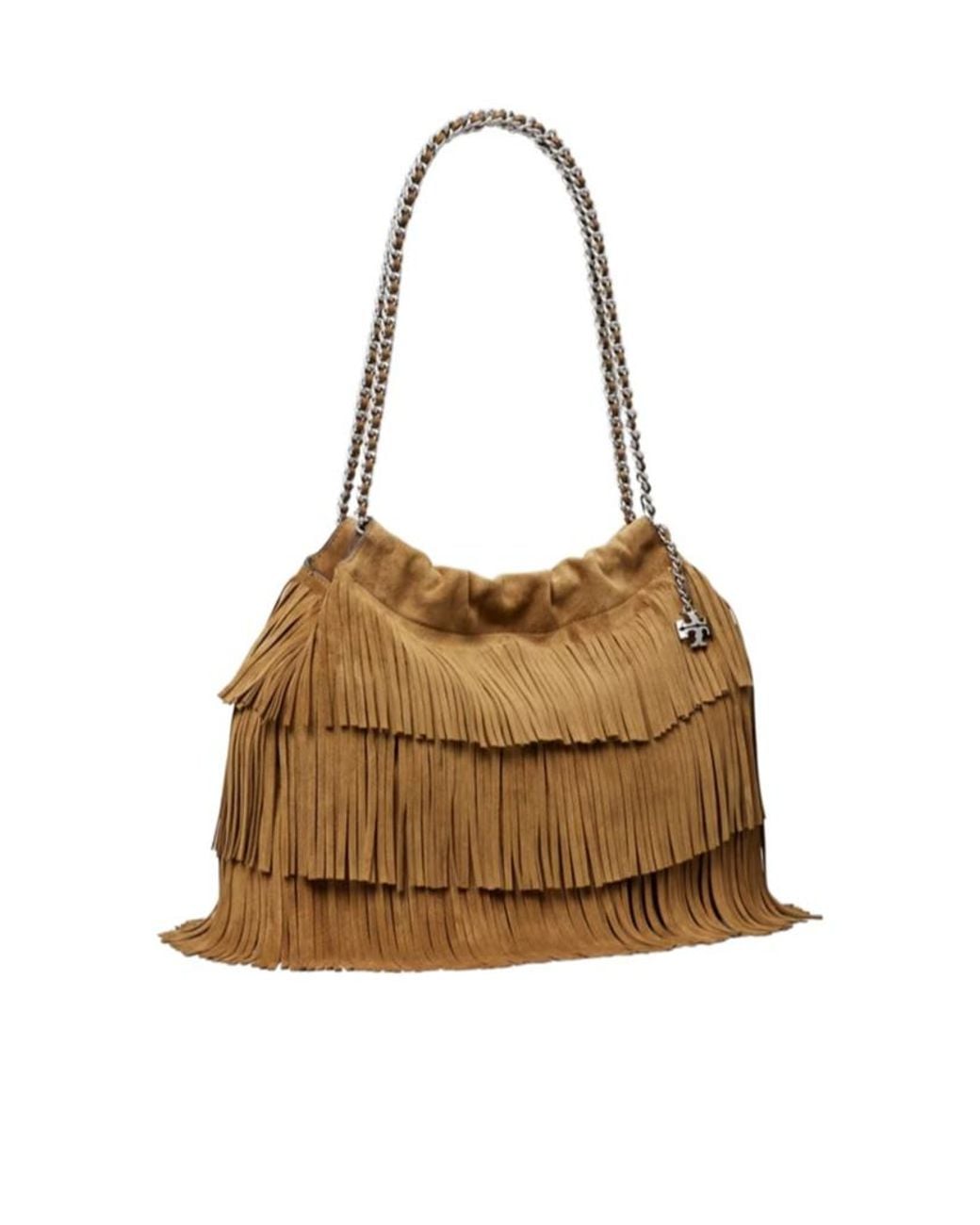 Tory Burch Brown Fleming Fringe Hobo Bag