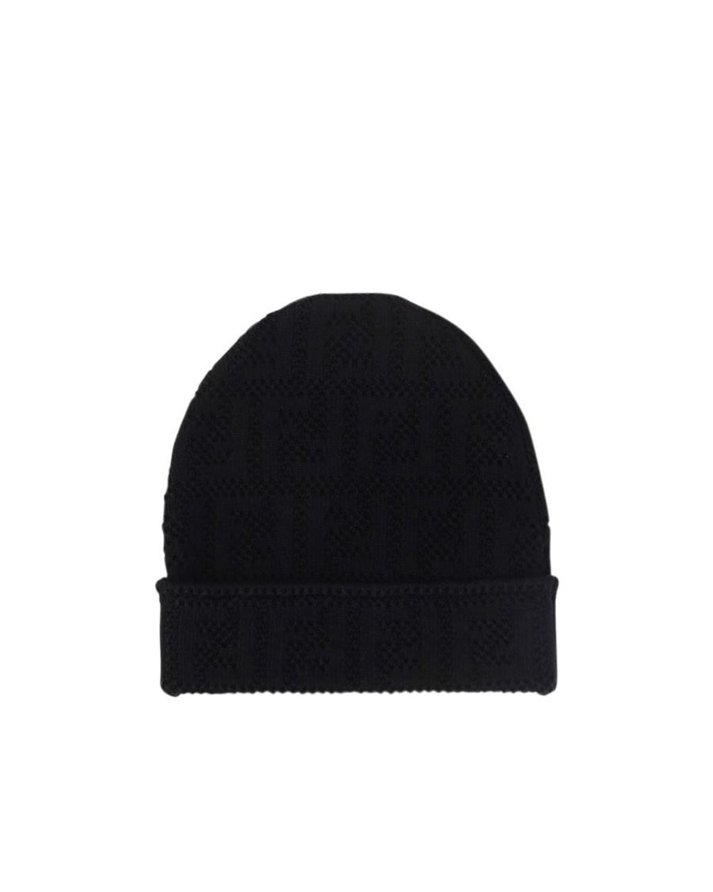 Fendi Black Monogram-Pattern Beanie for men