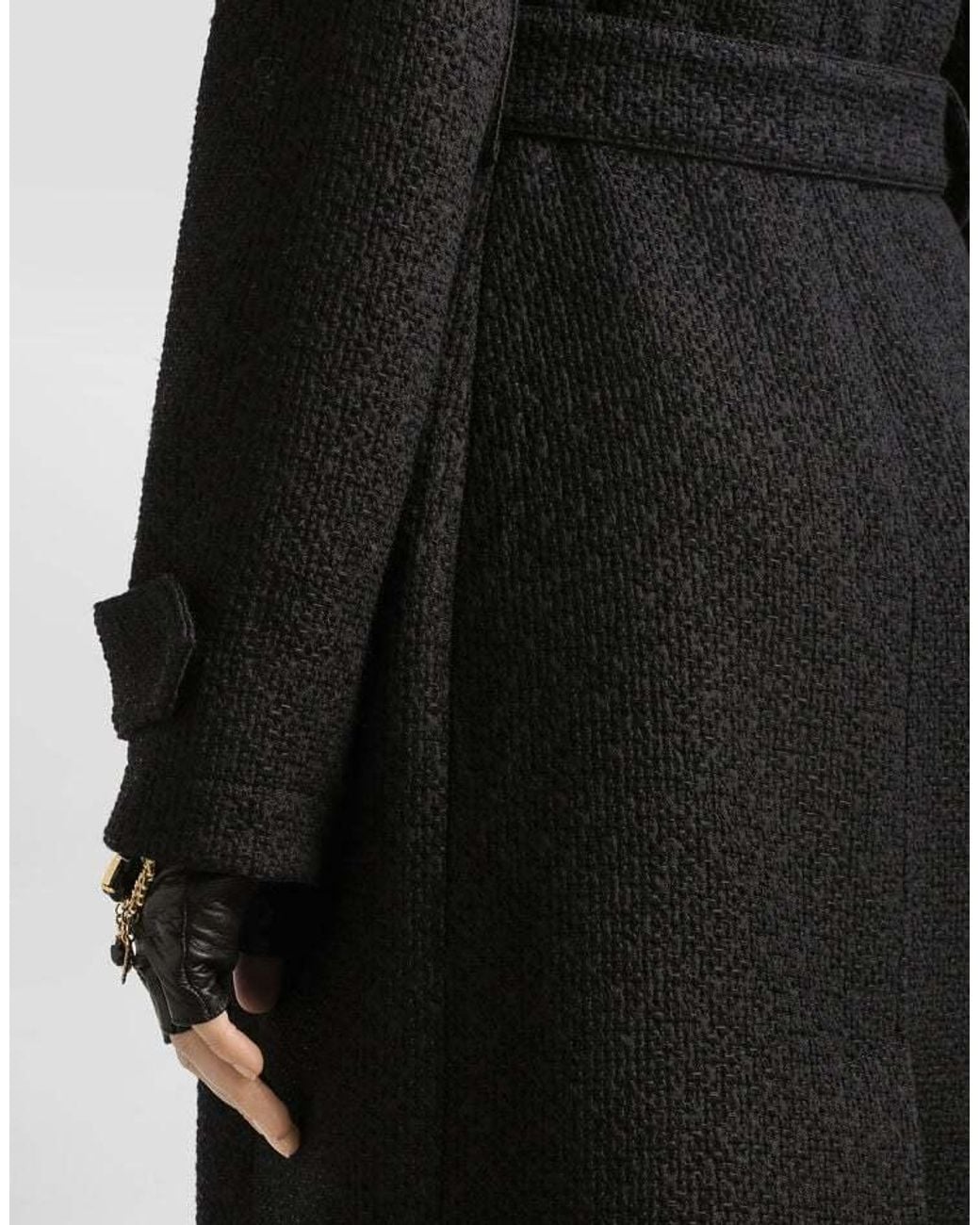 Dolce & Gabbana Black Tweed Trench Coat