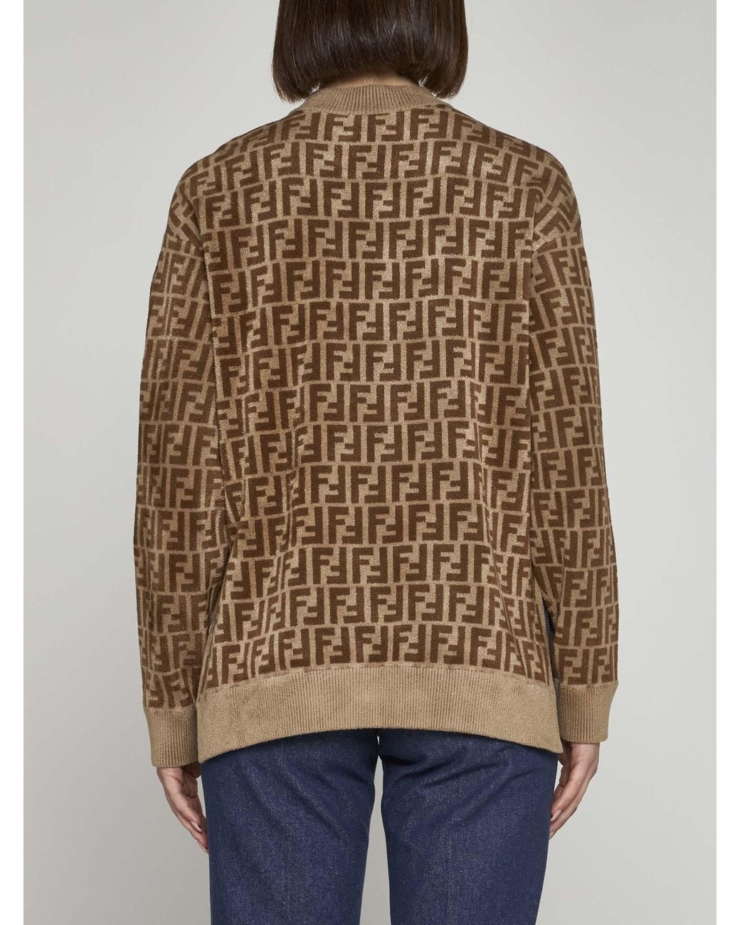 Fendi Brown Ff Pattern Crewneck Jumper