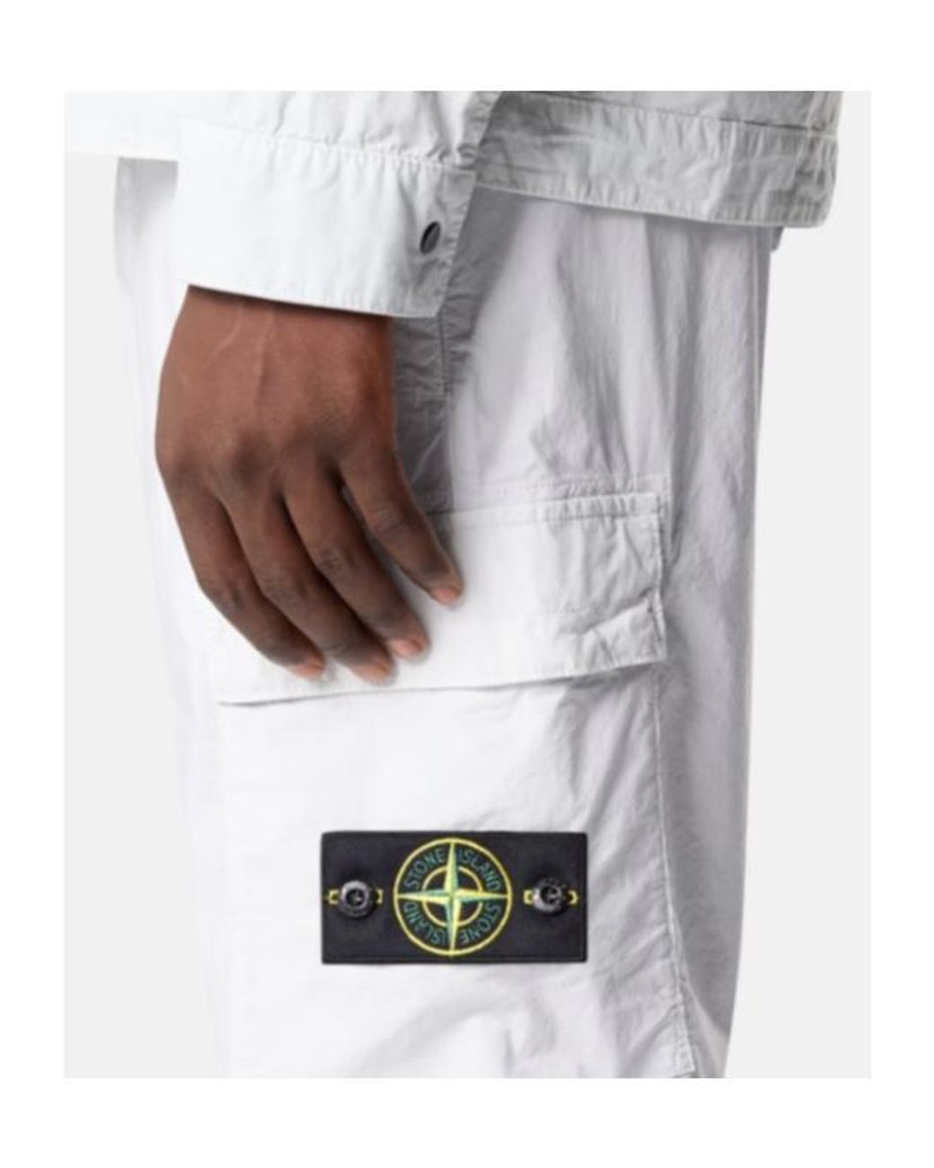 Stone Island White Regular Fit Cargo Bermuda Shorts for men