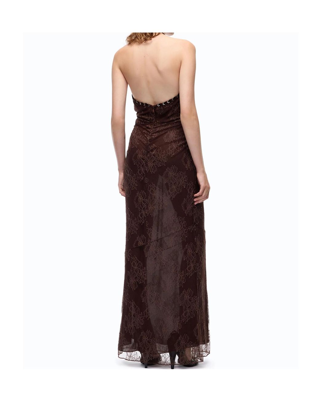 Pinko Brown Lace-Overlay Halterneck Dress