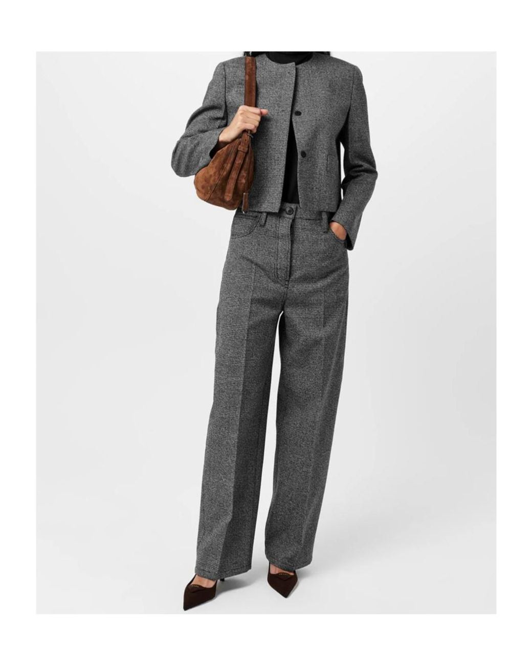 Prada Gray Checked Wide-Leg Casual Pants