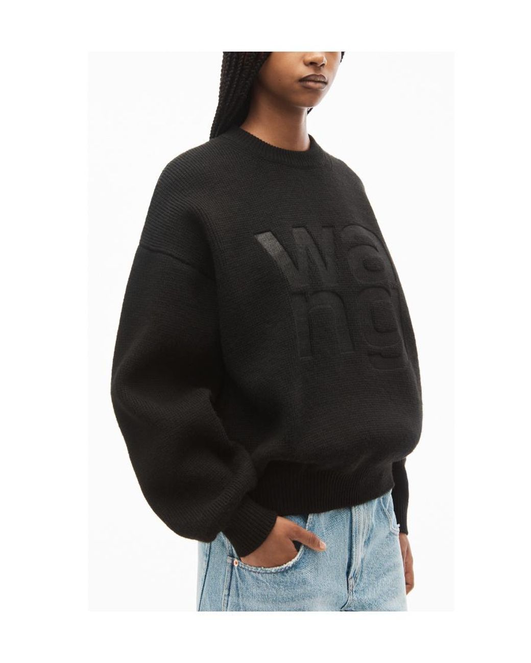 T By Alexander Wang Black Alexander Wang Logo Detailed Knit Sweater