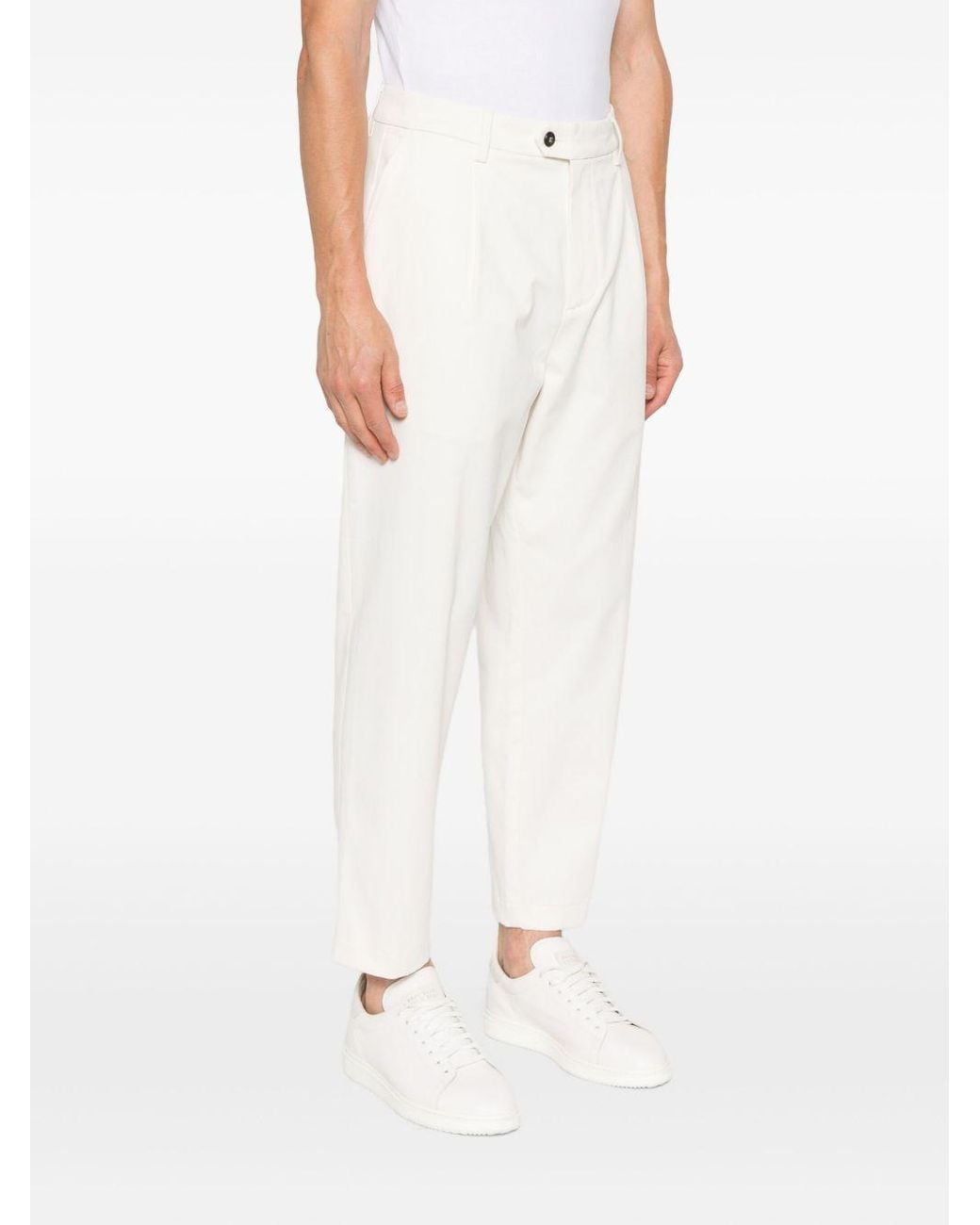 Eleventy White Pleated Tapered Pants for men