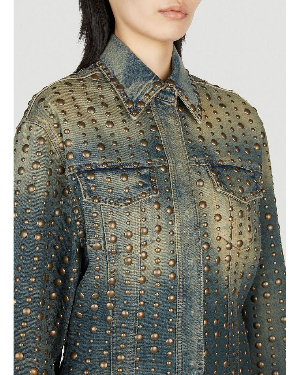 Blumarine Green Studded Distressed Denim Jacket