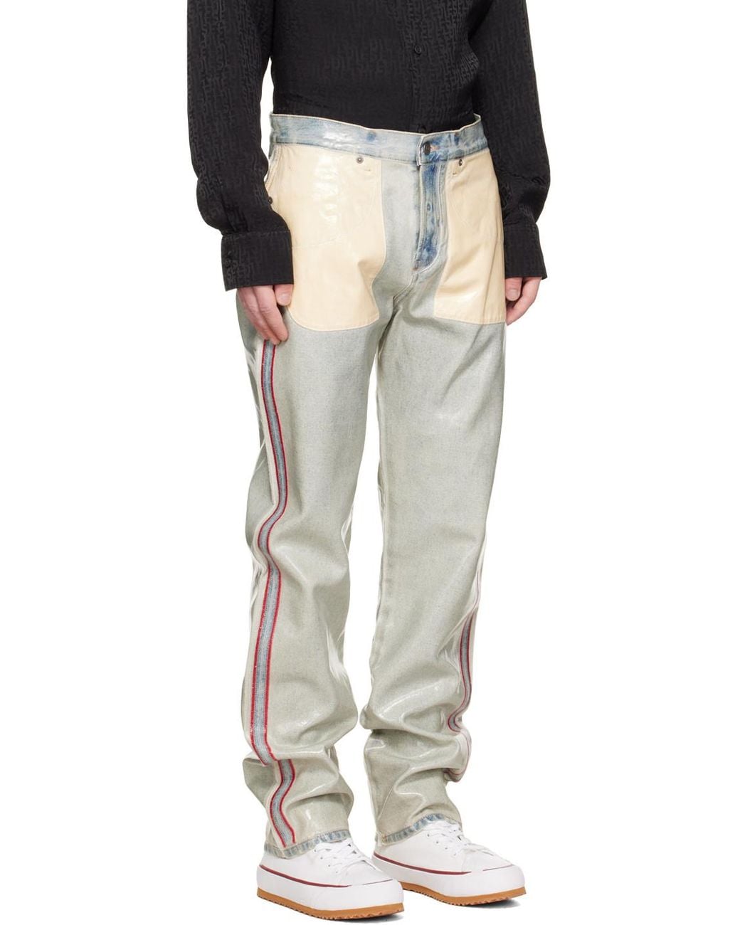 DIESEL Black Contrast Panel Straight-Leg Jeans for men