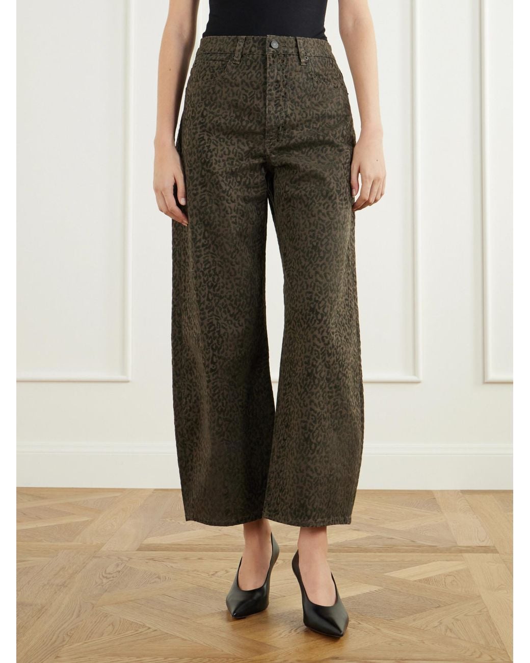 FRAME Gray Leopard-Print High-Waisted Tapered Jeans