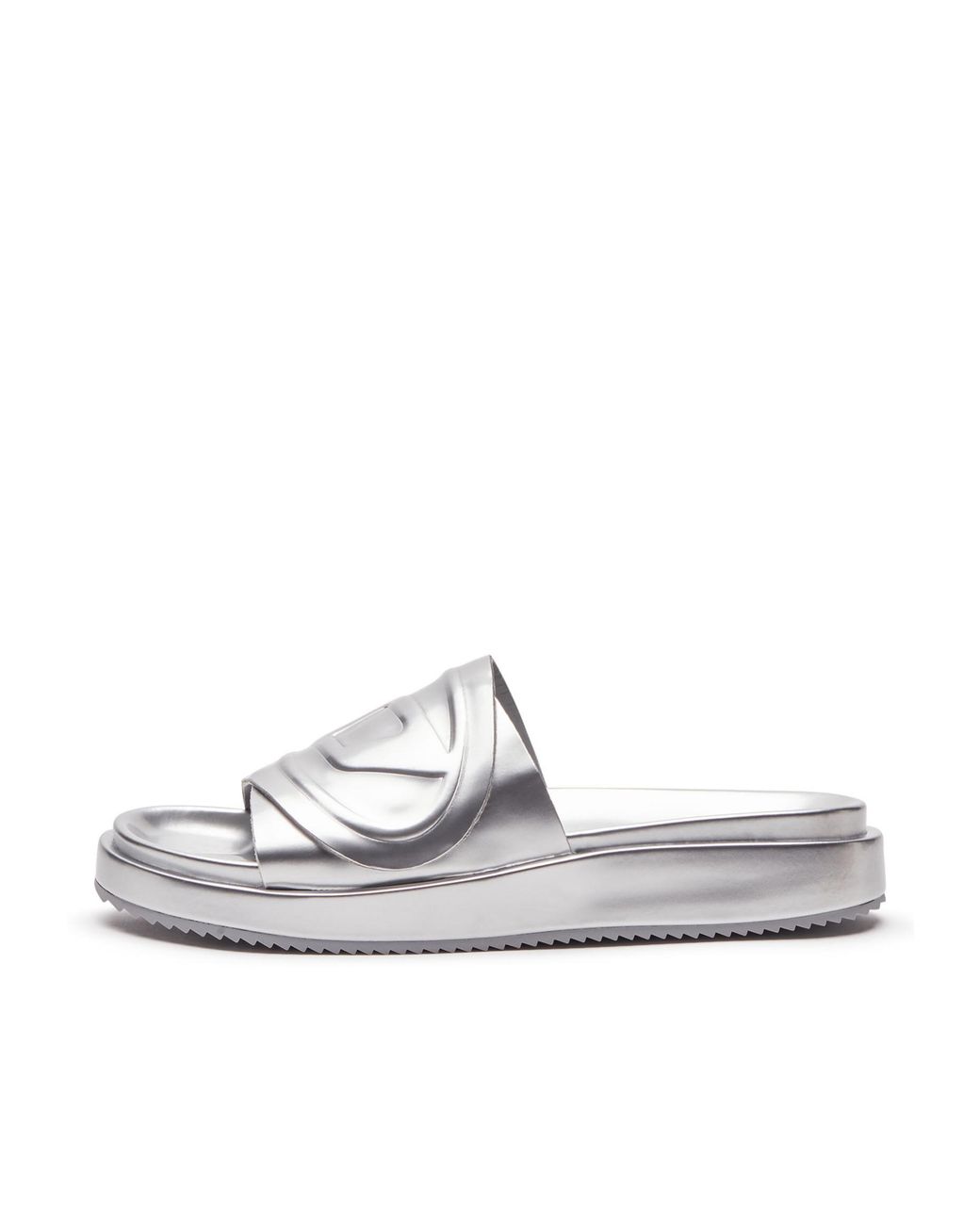 DIESEL White Sa-Slide D Oval Metallic Sandals