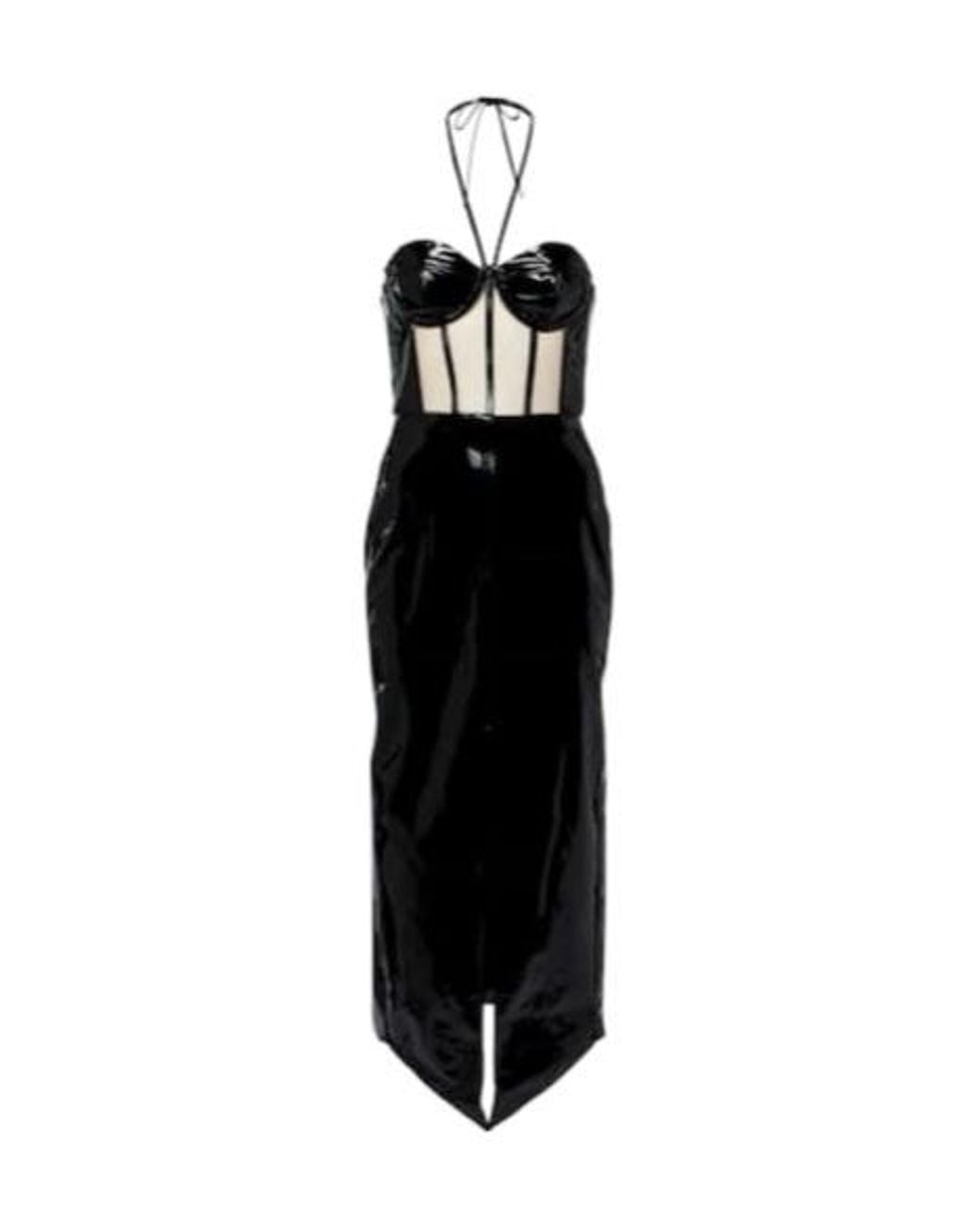 David Koma Black Corset Patent Leather Midi Dress