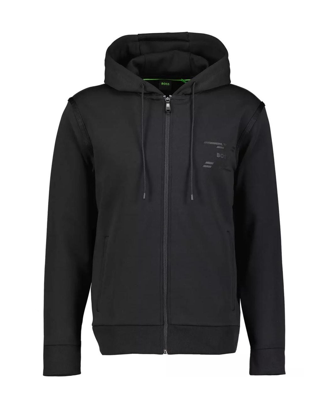 Boss Black Zip-Up Drawstring Hoodie for men