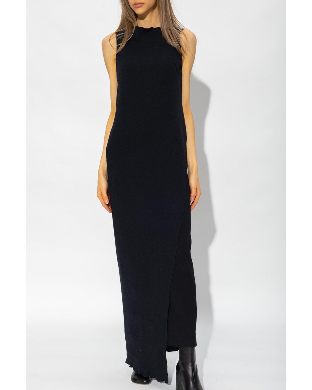 MM6 by Maison Margiela Black Asymmetric Draped Knitted Dress