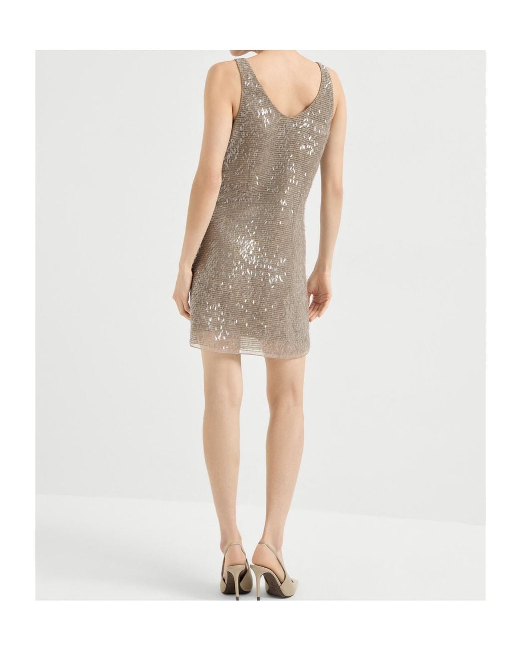 Brunello Cucinelli Brown Dazzling Cascade Embroidery Mini Dress