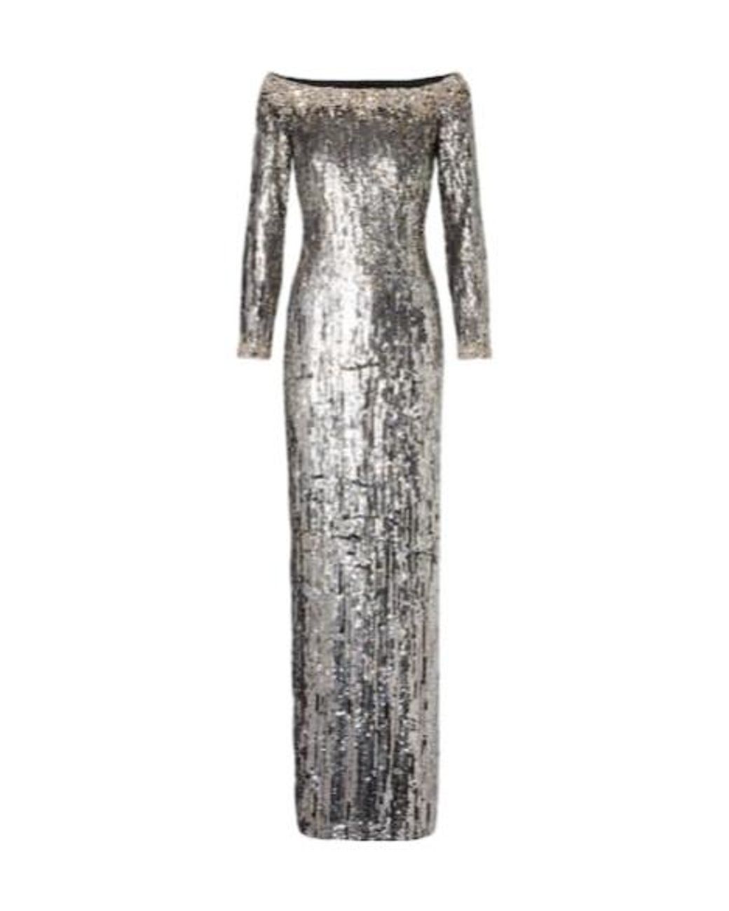 Jenny Packham Gray Marine Sequined Off-Shoulder Gown