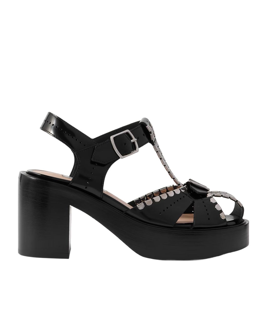 Bally Black Pasely Perforated Studded Leather Platform Sandals