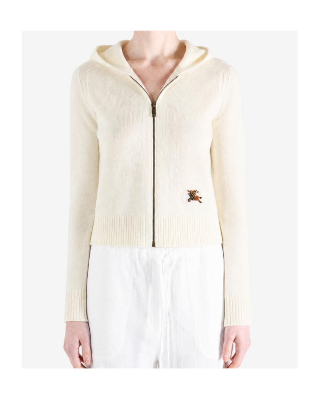 Burberry White Ekd Zip-Up Hooded Cardigan