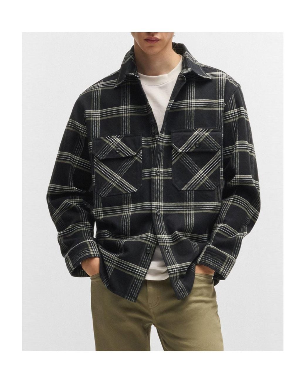 Boss Black Dark Tone Plaid Workwear Long-Sleeve Shirt for men