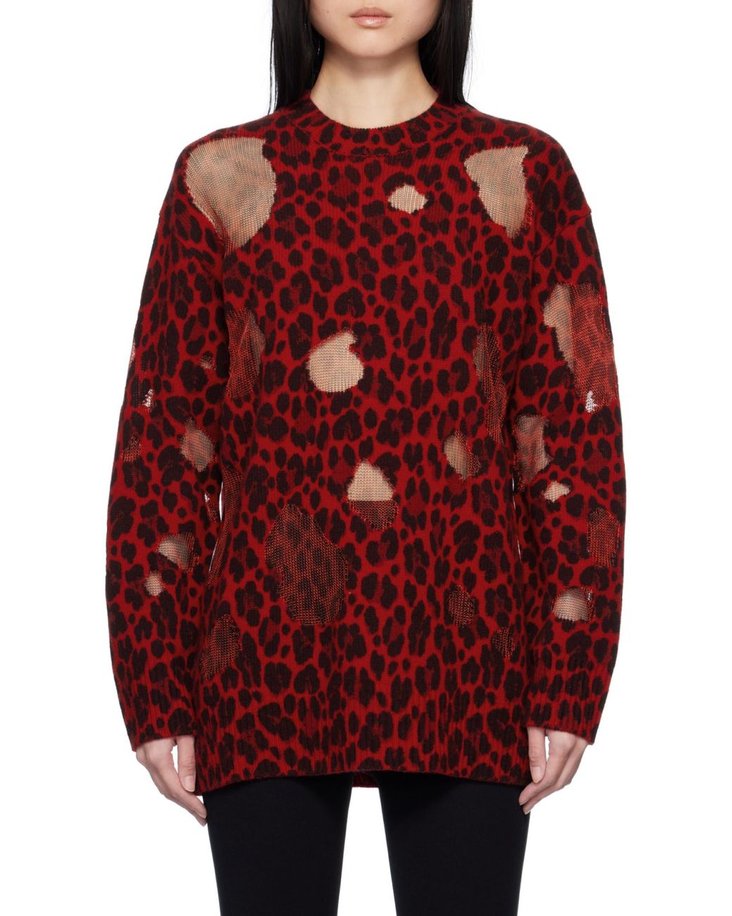 Versace Red Wool Sweater With Leopard Print
