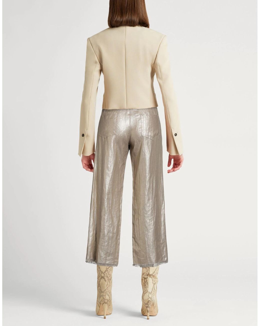 Max Mara Gray Metallic Straight-Leg Pants