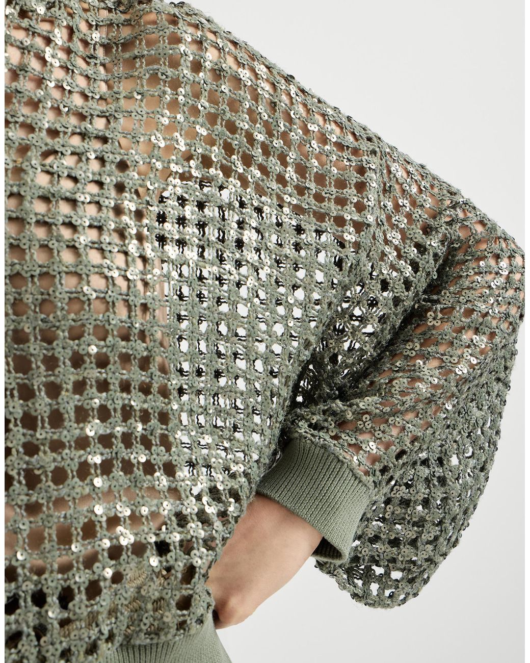Brunello Cucinelli Green Dazzling Net Embroidery Cardigan