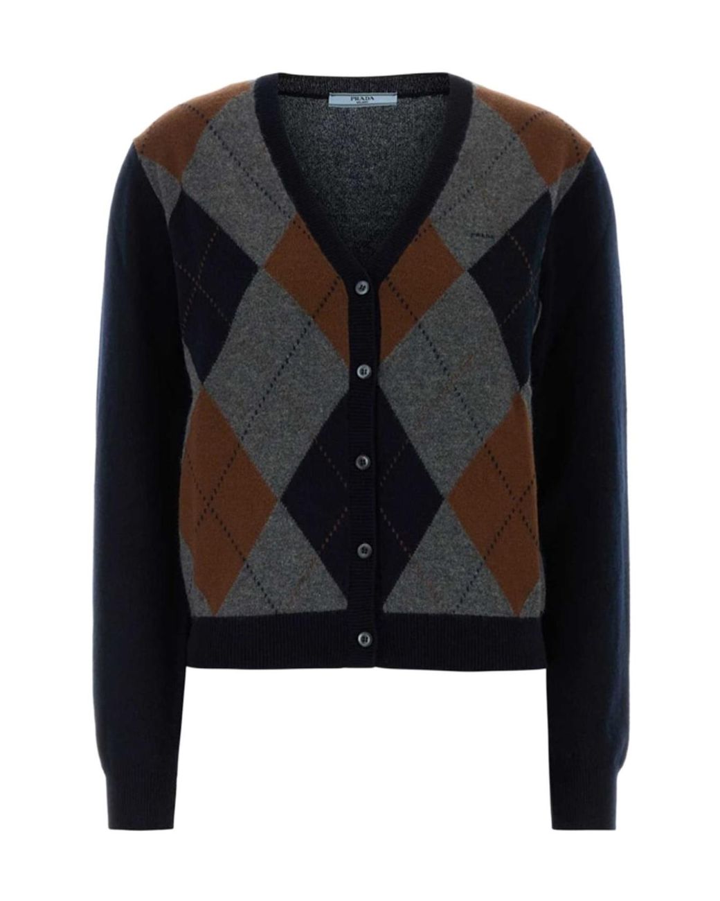 Prada Black Argyle Embroidered Cardigan