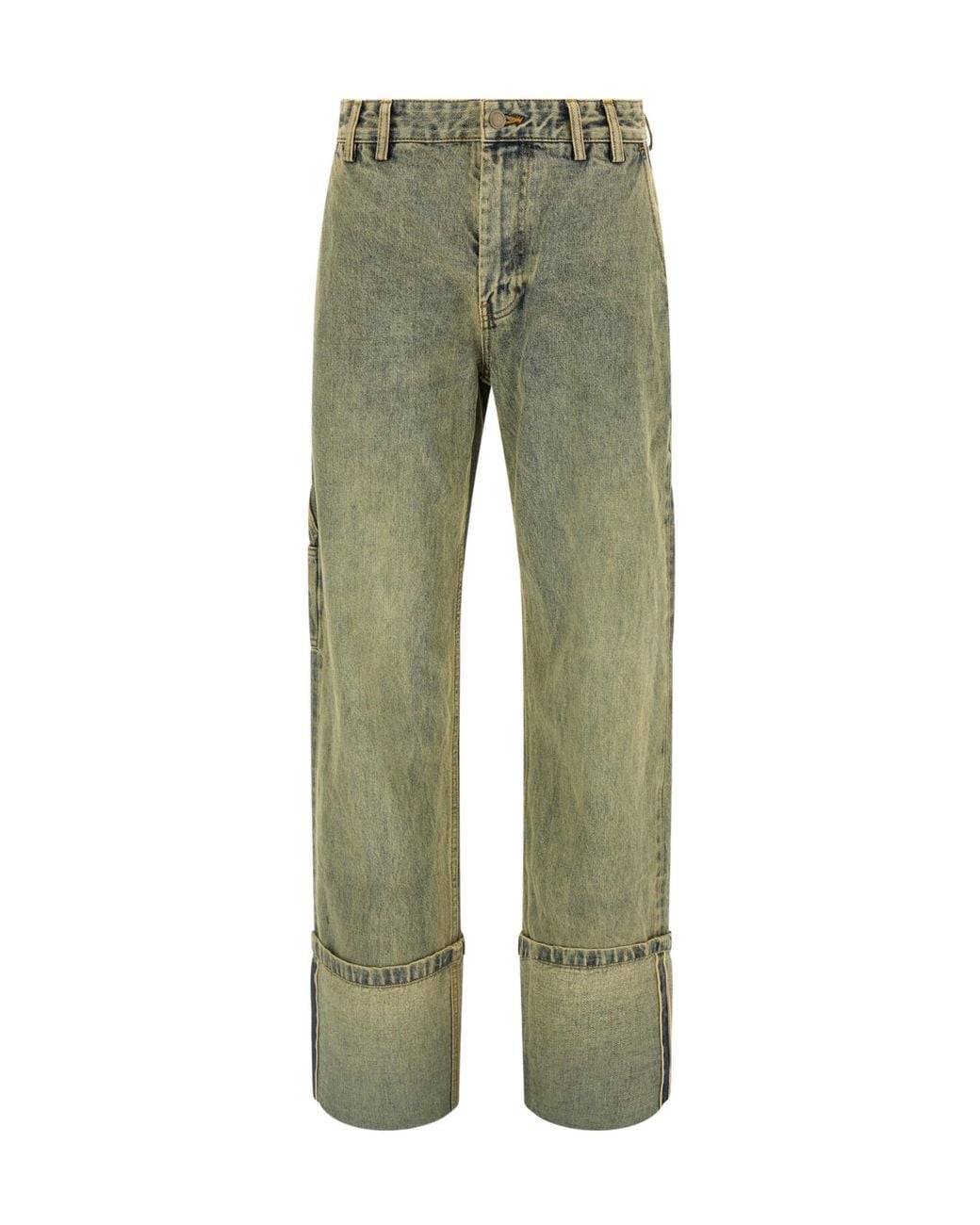 Entire studios Green Denim Trousers With Belt Loops