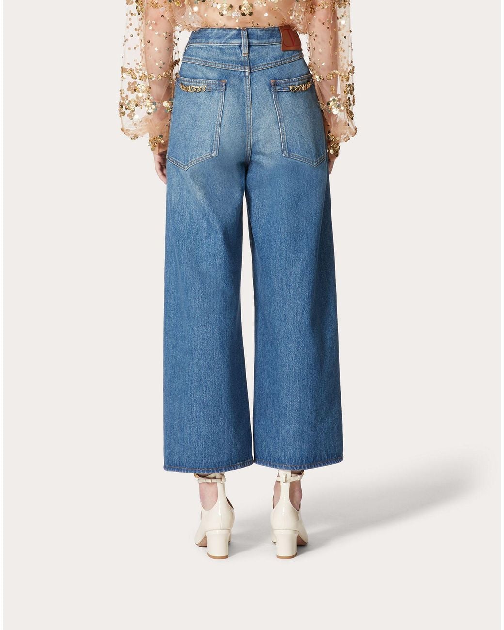 Valentino Blue Vlogo Chain Medium Denim Trousers