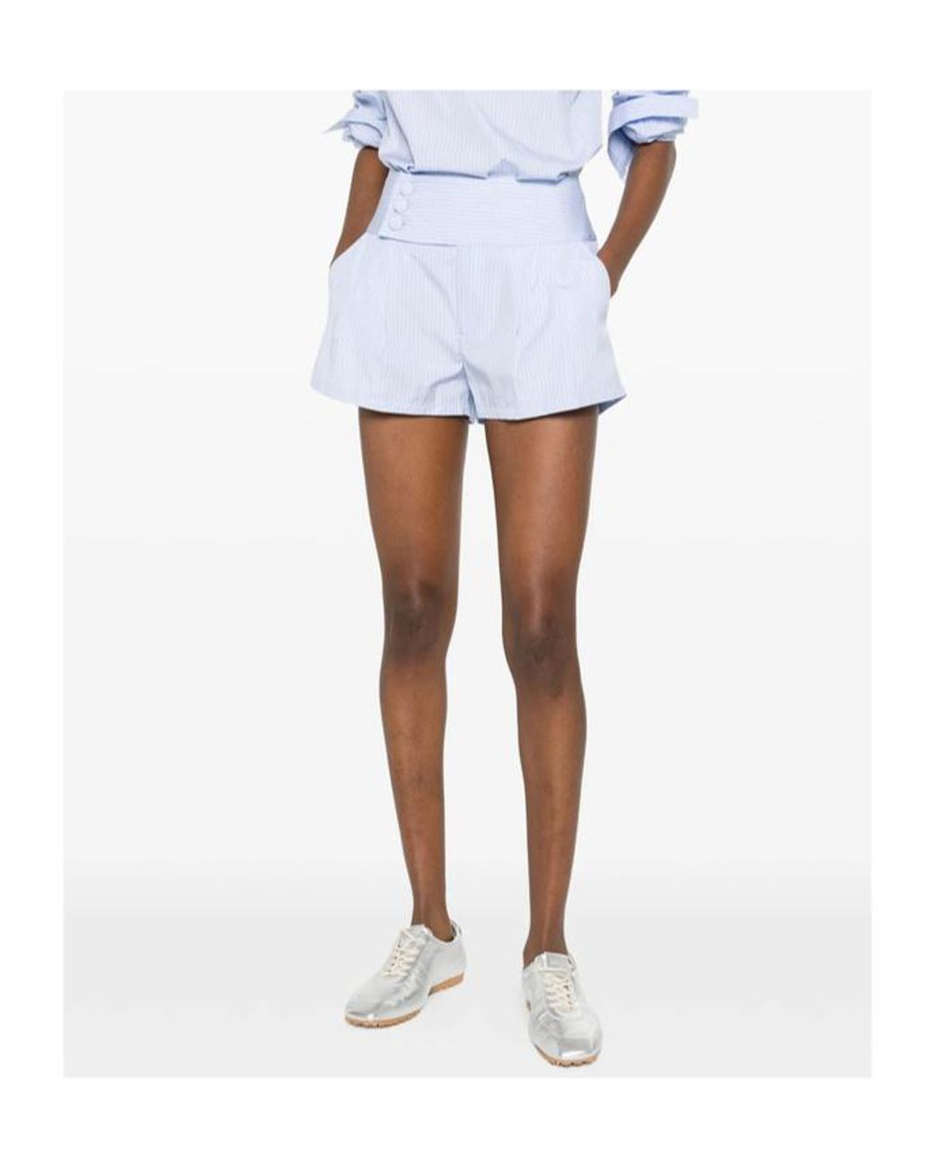 FRAME Blue Button Striped Shorts