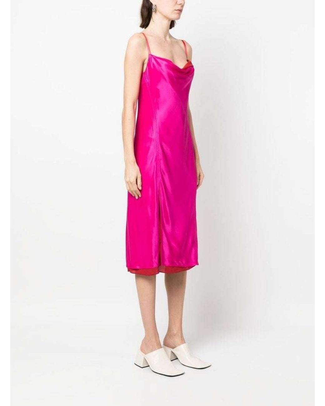 Acne Pink Satin Petticoat Dress With Adjustable Shoulder Straps