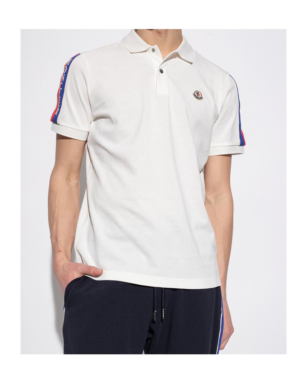 Moncler White Logo Polo Shirt for men