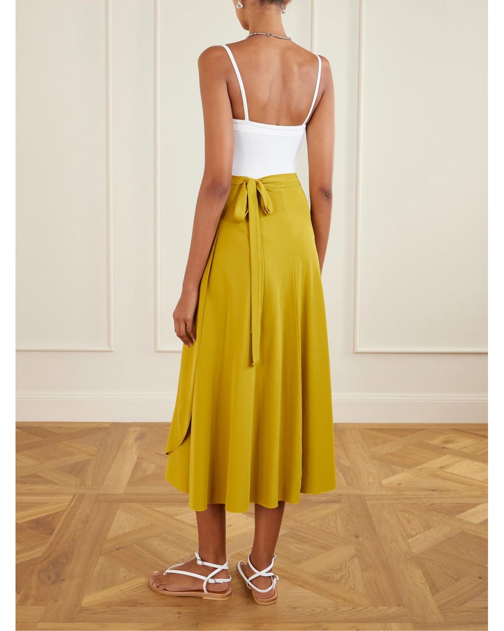 Eres Yellow Stretch-Jersey Wrap Midi Skirt
