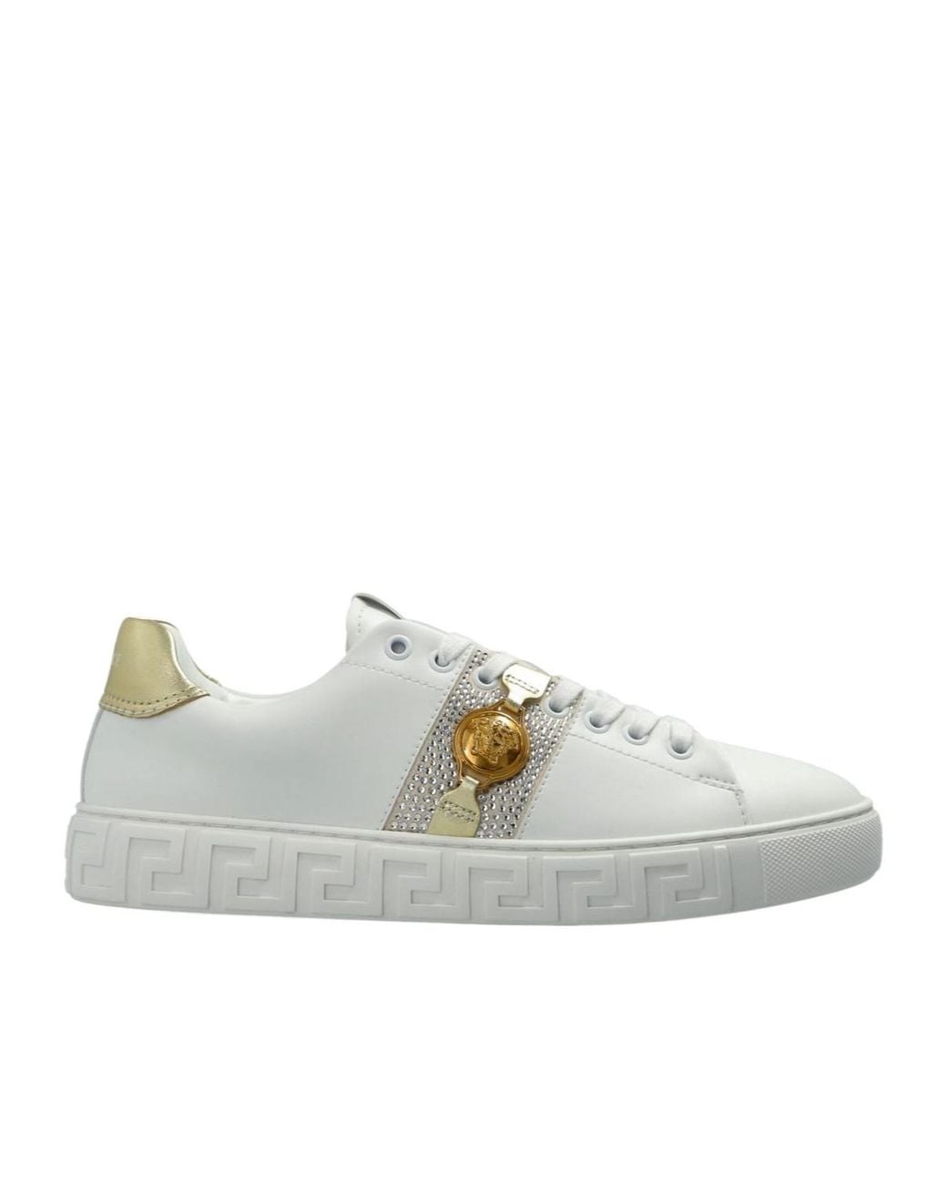 Versace White Greca Embellished Lace-Up Sneakers