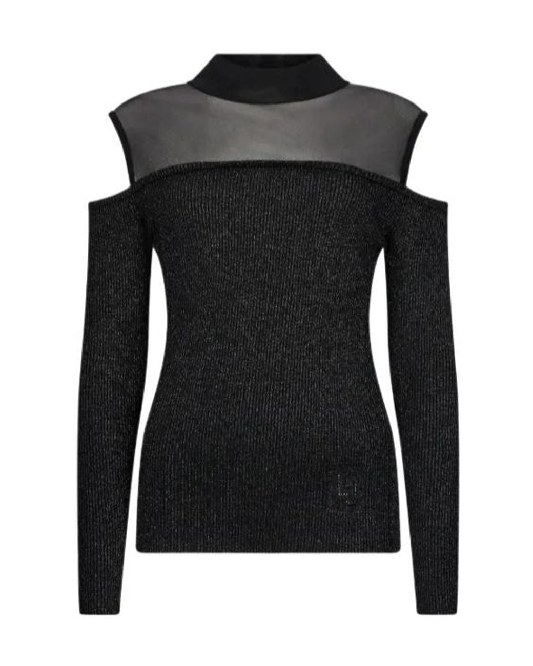 Liu Jo Black Mesh Insert Cold-Shoulder T-Shirt