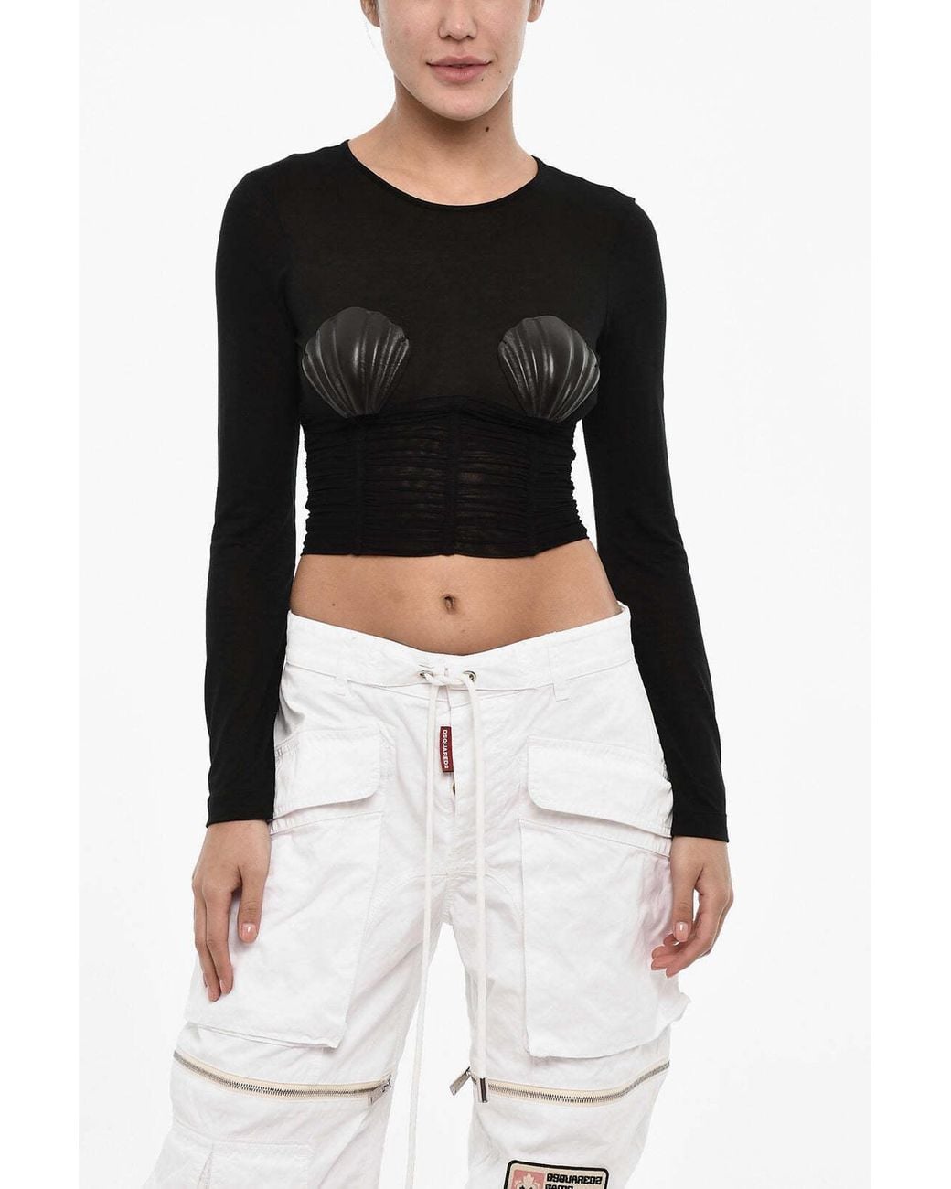 DSquared² Black Shell-Embellished Long-Sleeve T-Shirt