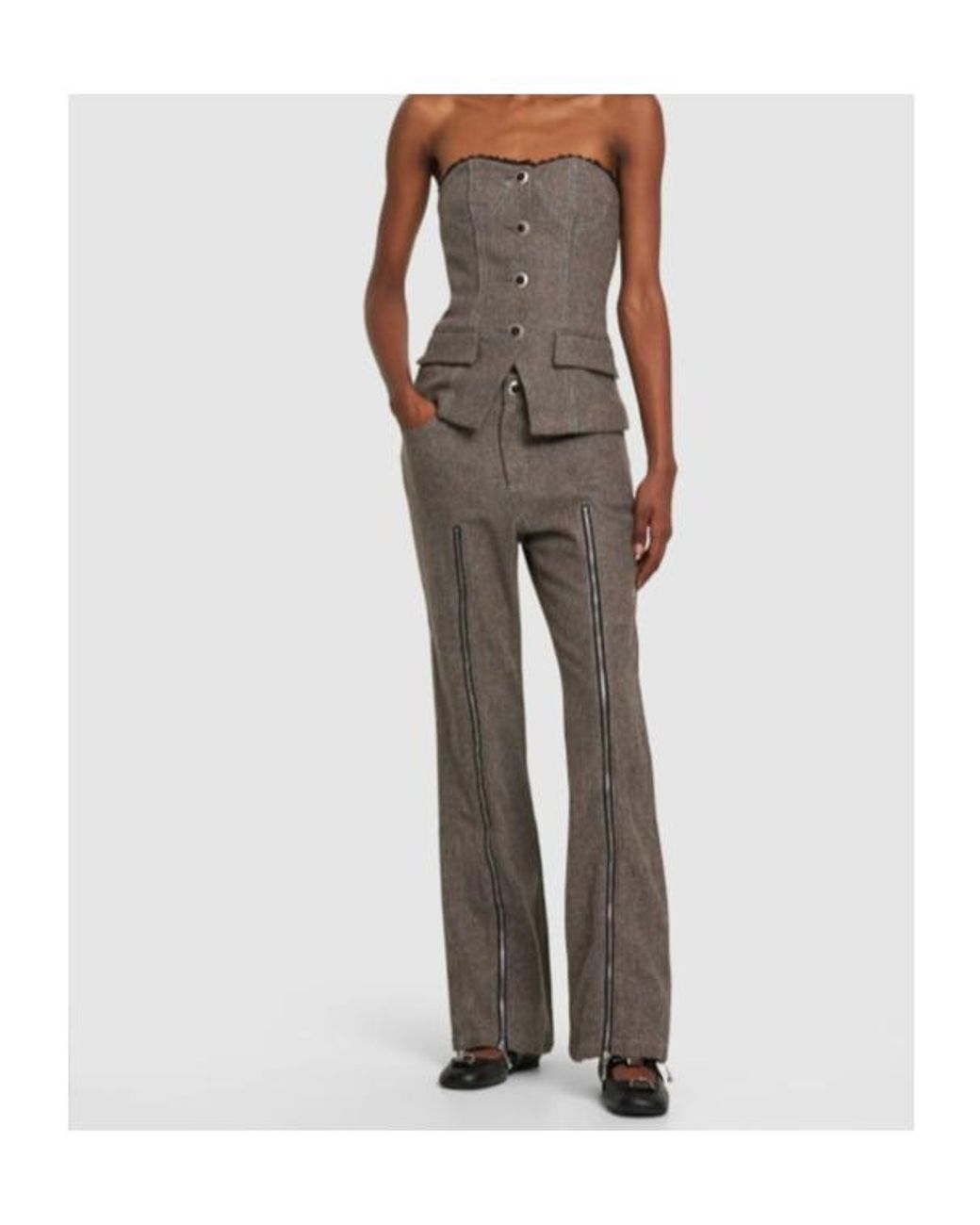 ANDERSSON BELL Gray Aika Zipper Flare Casual Pants