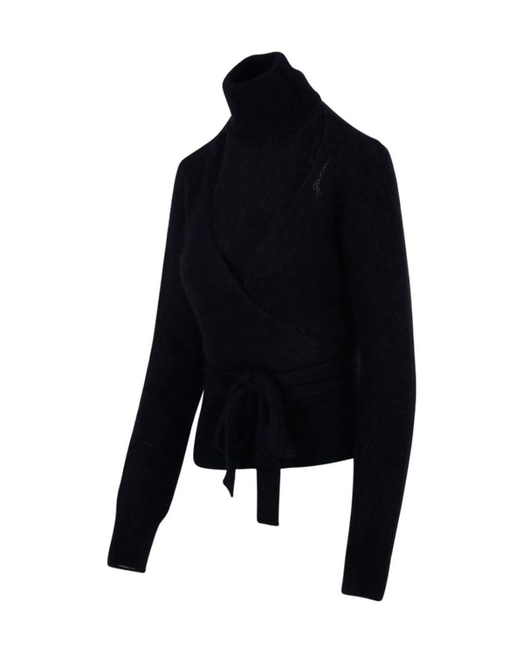 Ganni Black Brushed Wrap Blouse