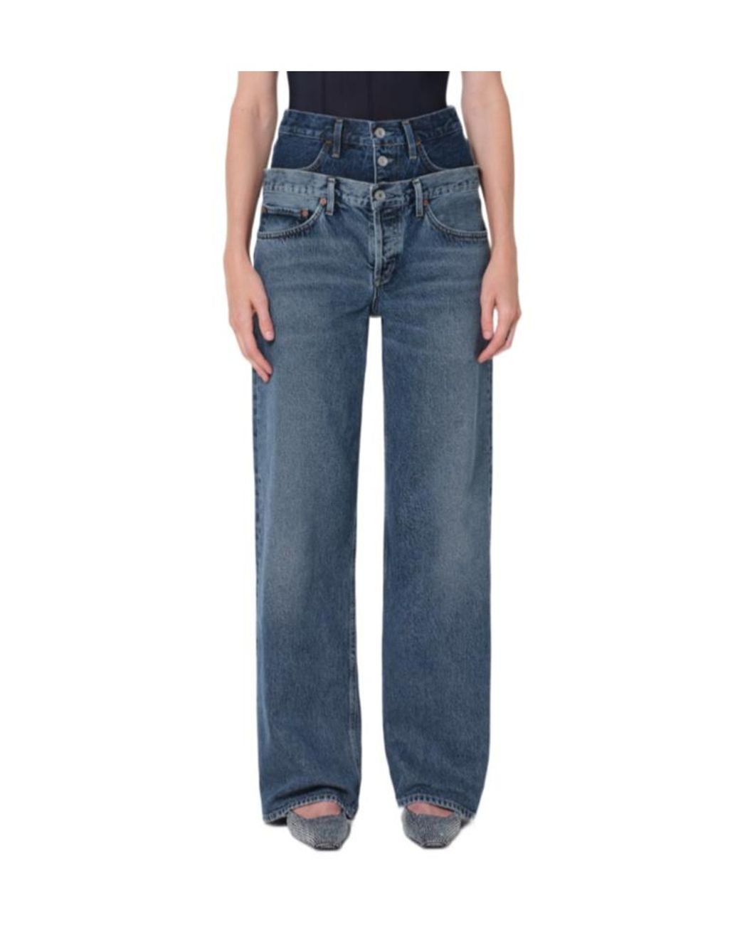 Agolde Blue Elson Double-Waisted Jeans