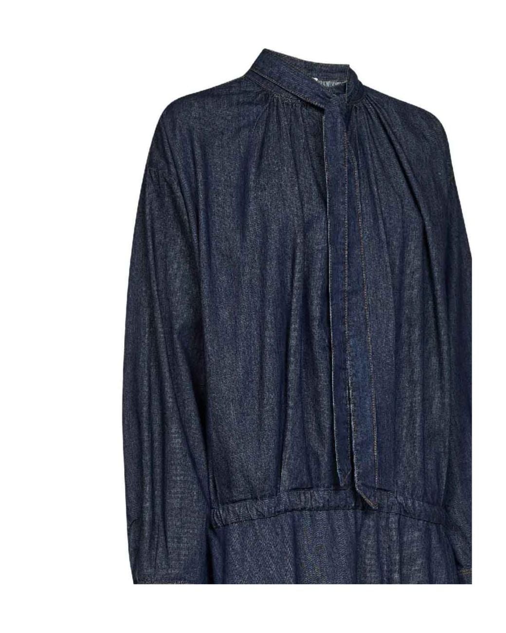 Dries Van Noten Blue Gathered Detailed Midi Dress
