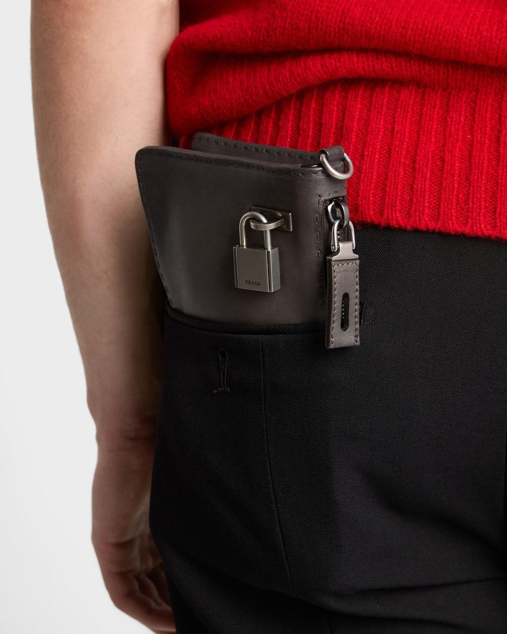 Prada Black Antiqued Leather Pouch for men