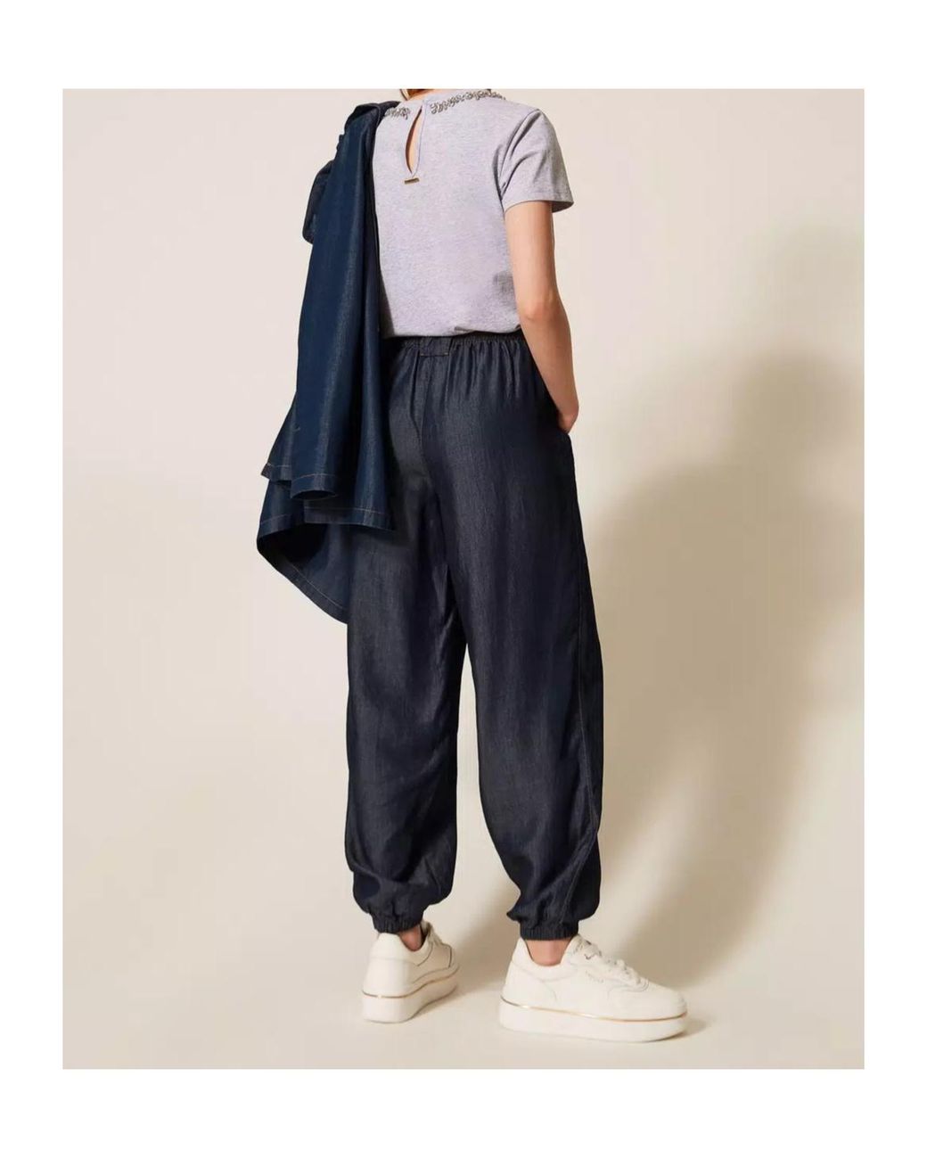 Twinset Blue Drawstring Denim Sweatpants