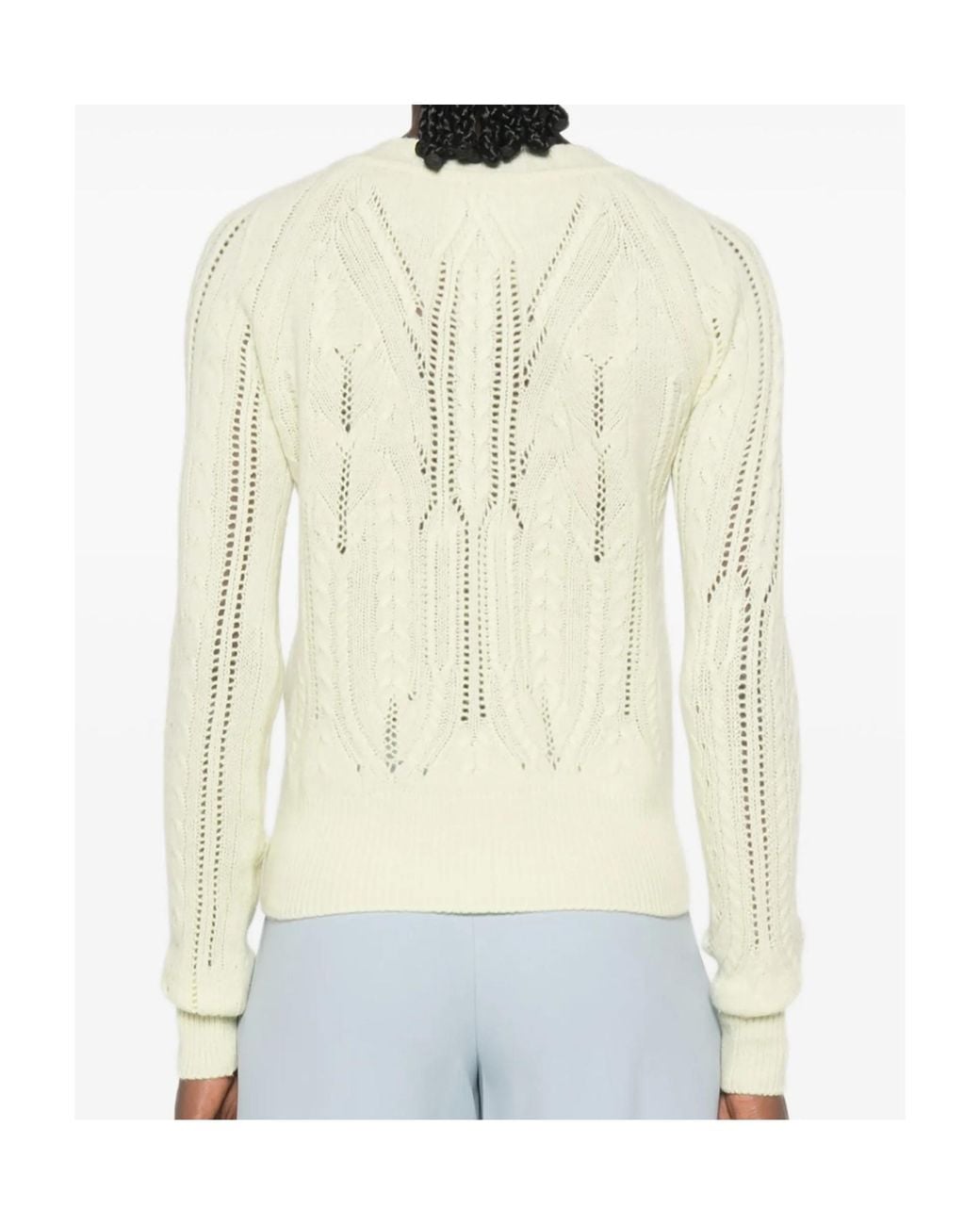 Ermanno Scervino Natural Cable-Knit Pointelle-Detail Cardigan