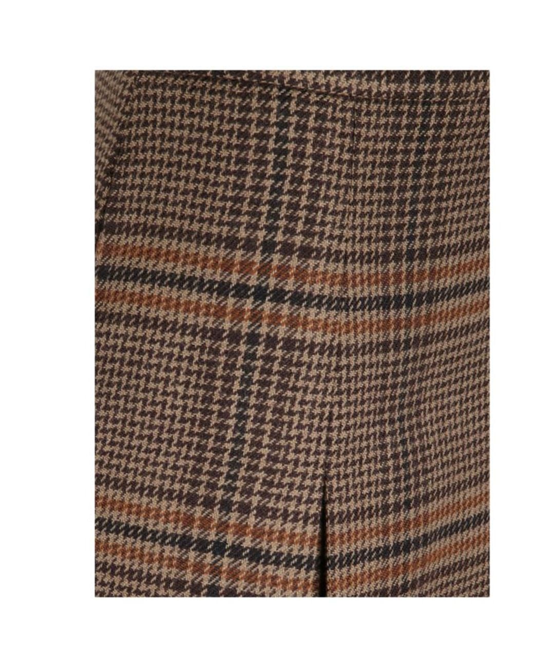 Saint Laurent Green Pleated Houndstooth Skirt